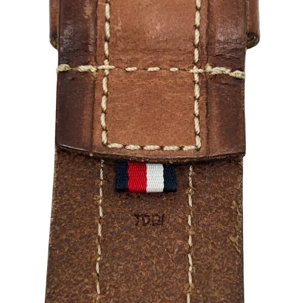 Tommy Hilfiger Leather Belt XL Brown Contrast Stitch Rugged Americana Preppy
